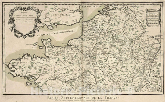 Historic Map : France, 1695 Partie Septentriole de la France (Northern Sheet). Carte Particulaire de Postes de France. , Vintage Wall Art