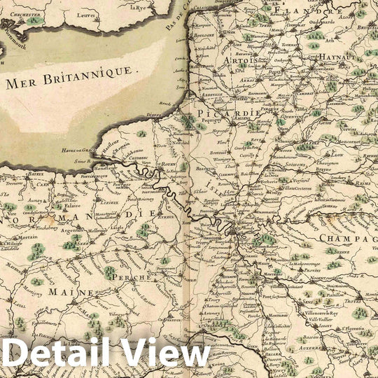 Historic Map : France, 1695 Partie Septentriole de la France (Northern Sheet). Carte Particulaire de Postes de France. , Vintage Wall Art