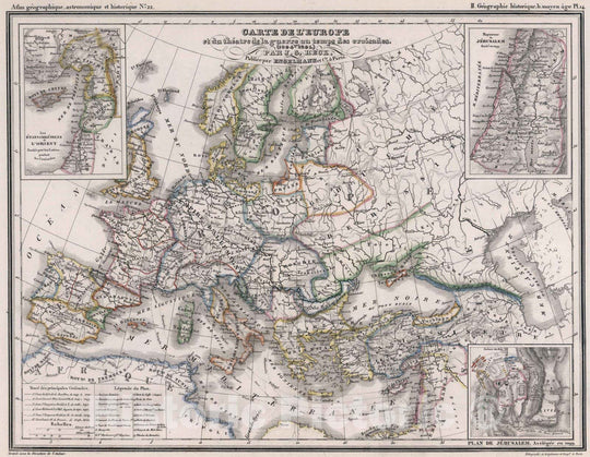 Historic Map : 1834 22. Carte de l'Europe et du theatre de la guerre au temps des croisades (1094-1291). - Vintage Wall Art