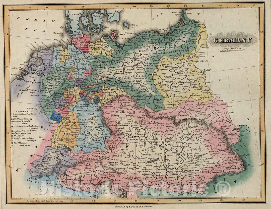 Historic Map : 1823 Germany. - Vintage Wall Art