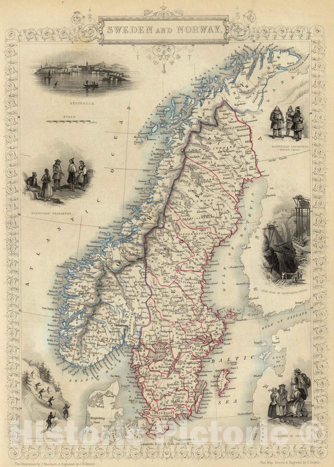 Historic Map : 1851 Sweden and Norway. - Vintage Wall Art