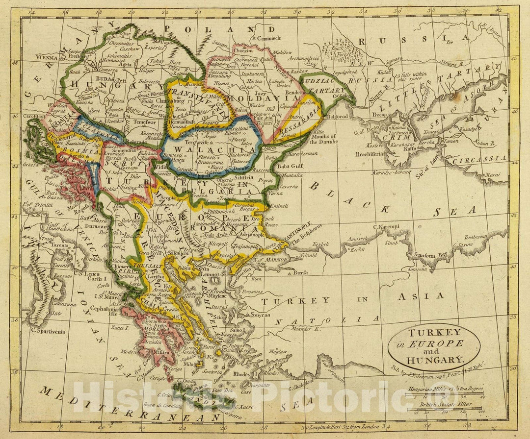 Historic Map : 1821 Turkey, Hungary - Vintage Wall Art