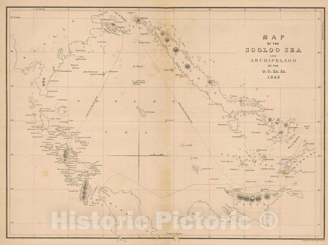 Historic Map : Sulu Archipelago (Philippines), Pacific 1845 Sooloo Sea, Archipelago. , Vintage Wall Art