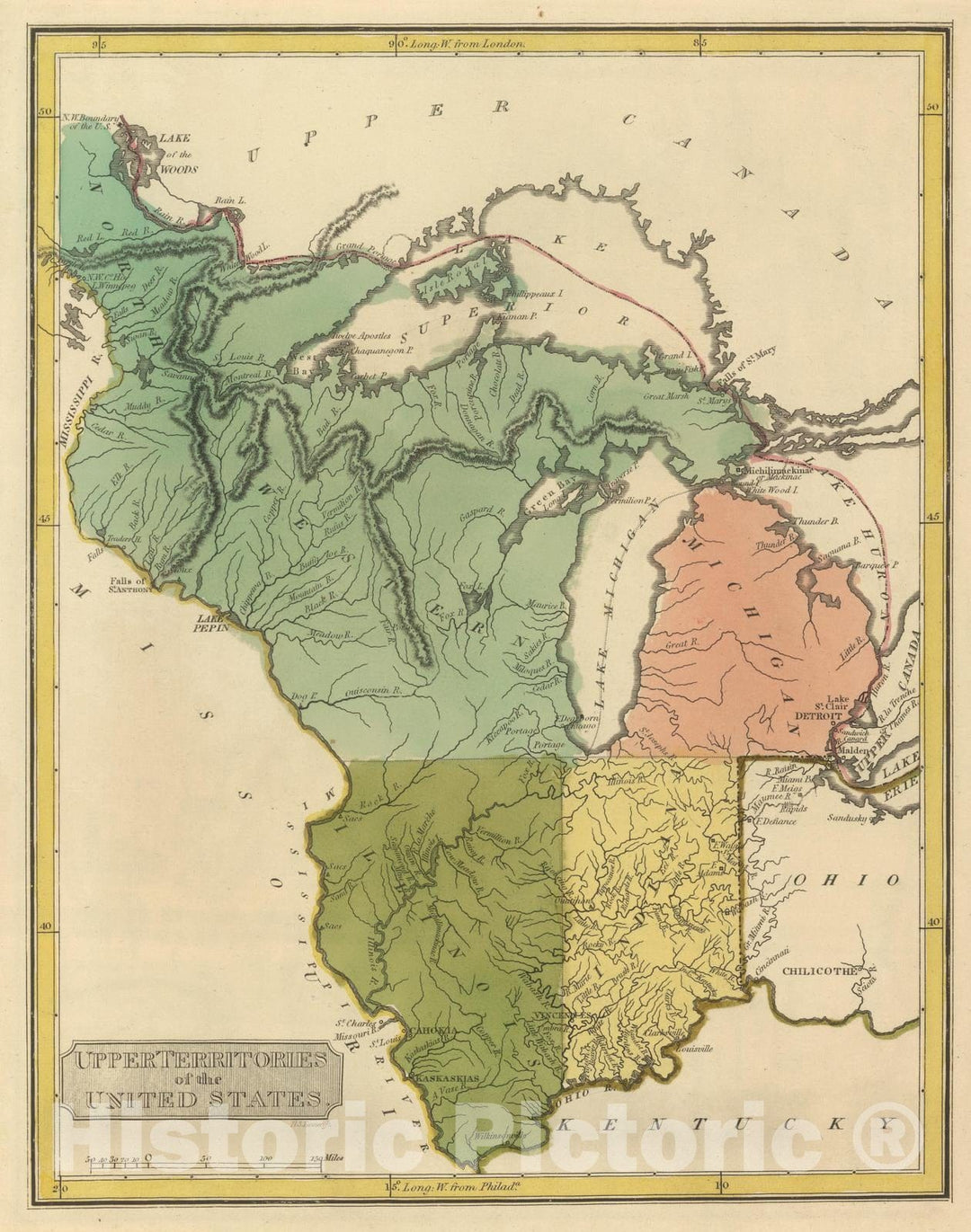 Historic Wall Map : 1816 Upper Territories of the the United States. - Vintage Wall Art