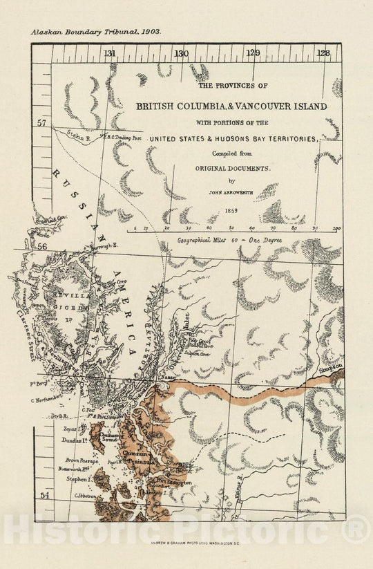 Historic Map : 1859 British Columbia and Vancouver Island (portion). - Vintage Wall Art