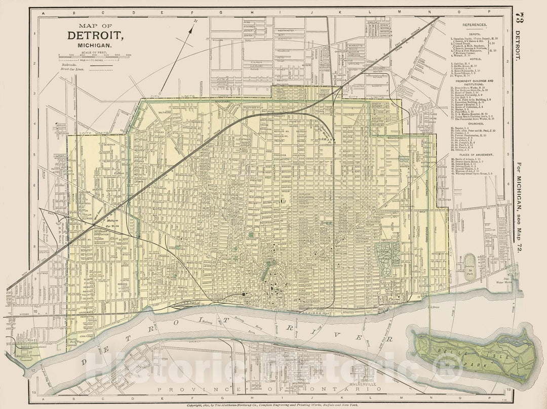 Historic Map - World Atlas - 1891 Map of Detroit, Michigan. 73 - Vintage Wall Art