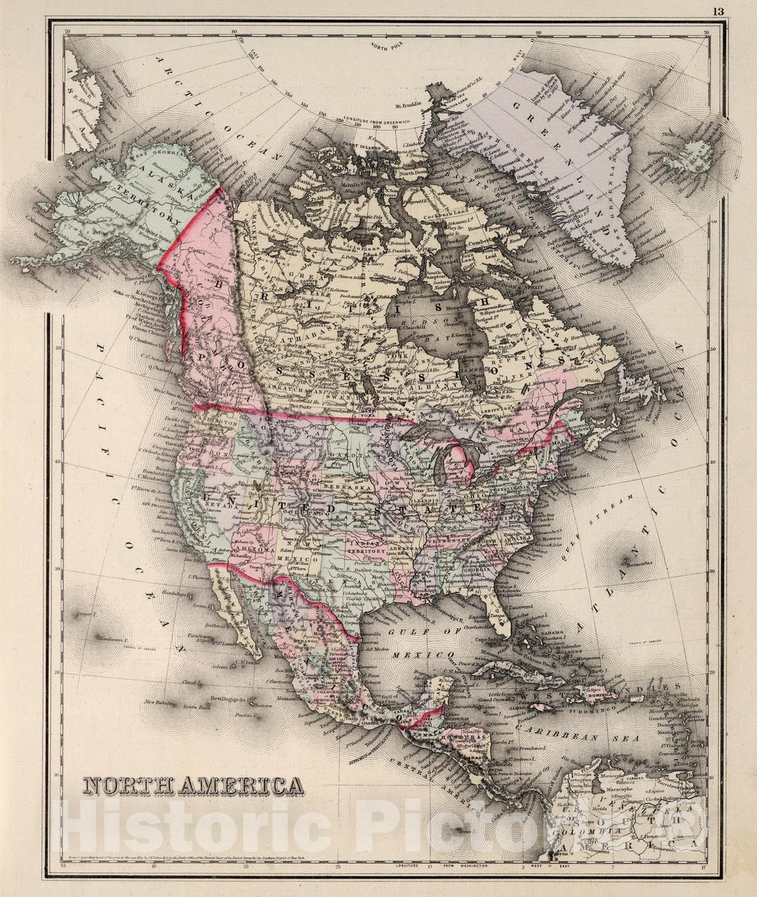 Historic Wall Map : National Atlas - 1855 North America. - Vintage Wall Art