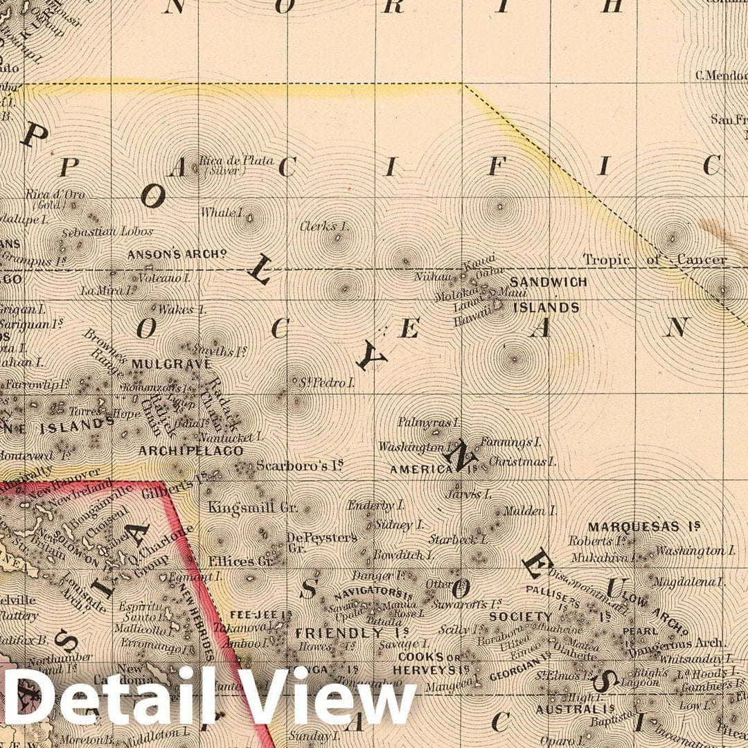 Historic Map : 1868 Map of Oceanica, exhibiting its various divisions, island groups - Vintage Wall Art