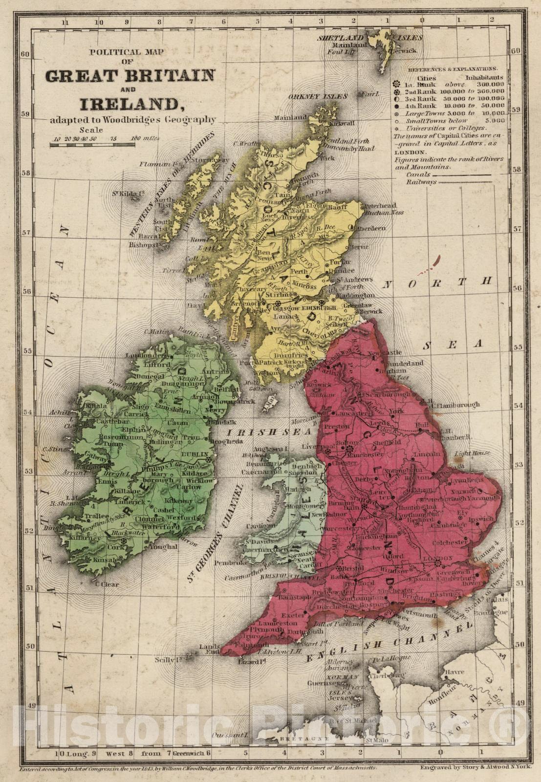 Historic Map : School Atlas - 1849 Political Map Of Great Britain And Ireland - Vintage Wall Art