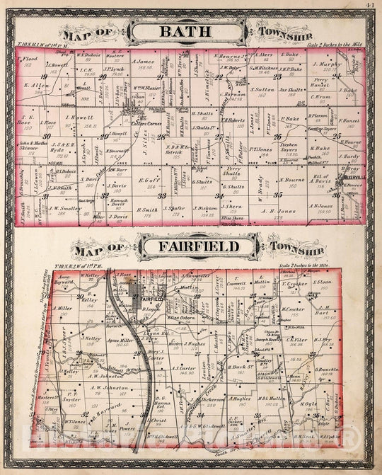 Historic Map - 1882 Bath Township and Fairfield Township, Franklin County, Indiana. - Vintage Wall Art