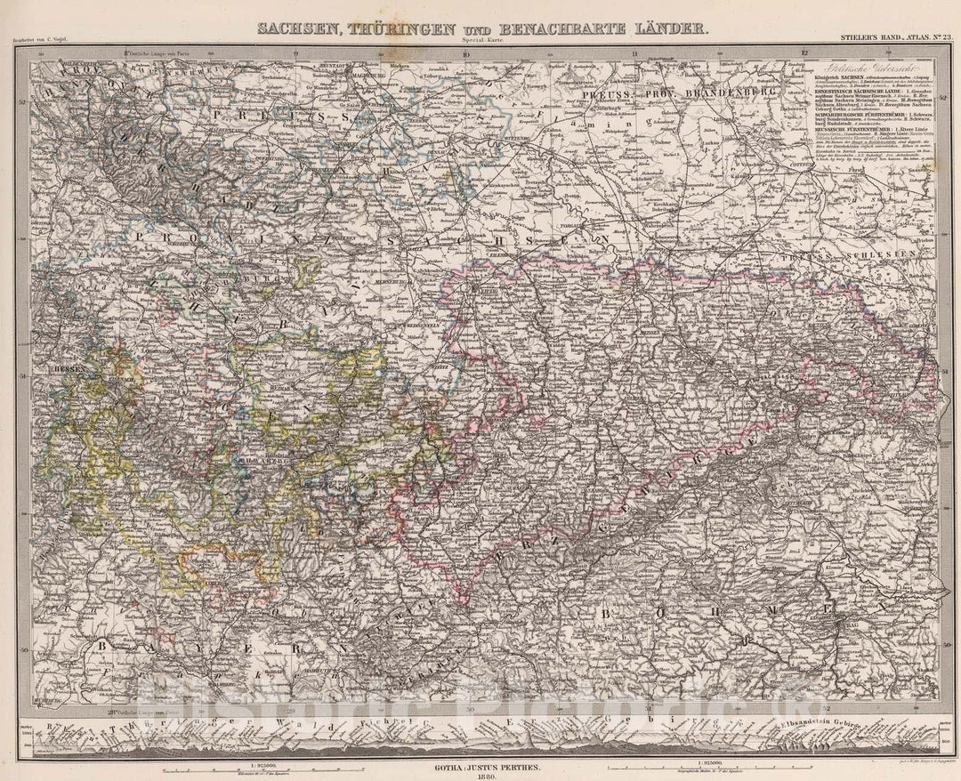 Historic Map : Germany, 1880 Sachsen, Thuringen und Benachbarte Laender. , Vintage Wall Art