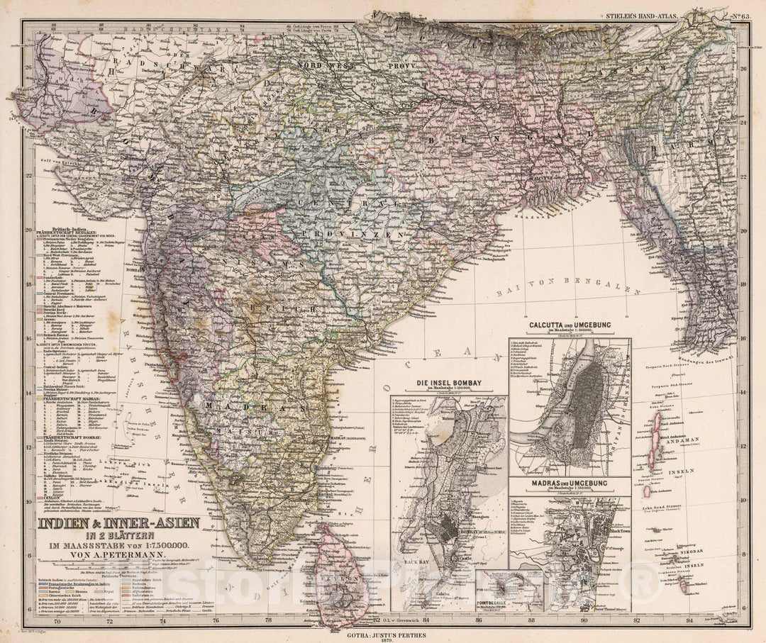 Historic Map : Bangladesh, 1879 Indien & Inner-Asien in 2 Blattern (India, Southwest Asia, Southern Sheet). , Vintage Wall Art