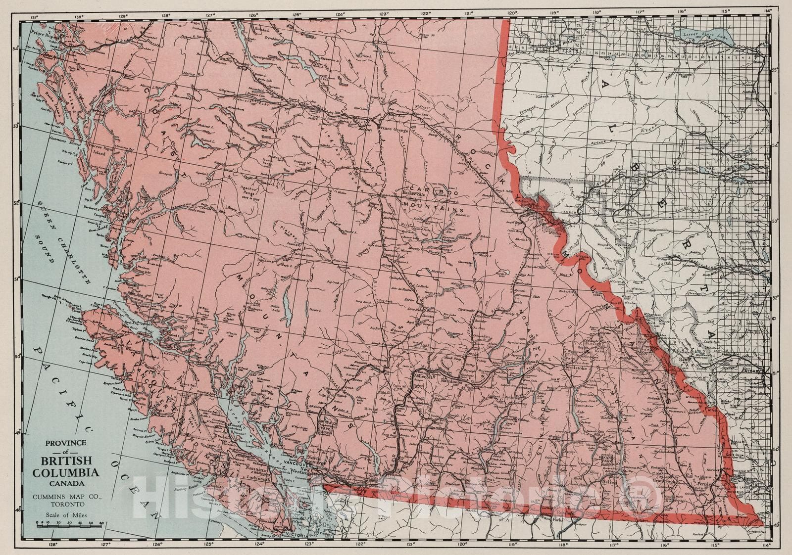 Historic Map : 1925 Province of British Columbia, Canada. - Vintage Wall Art