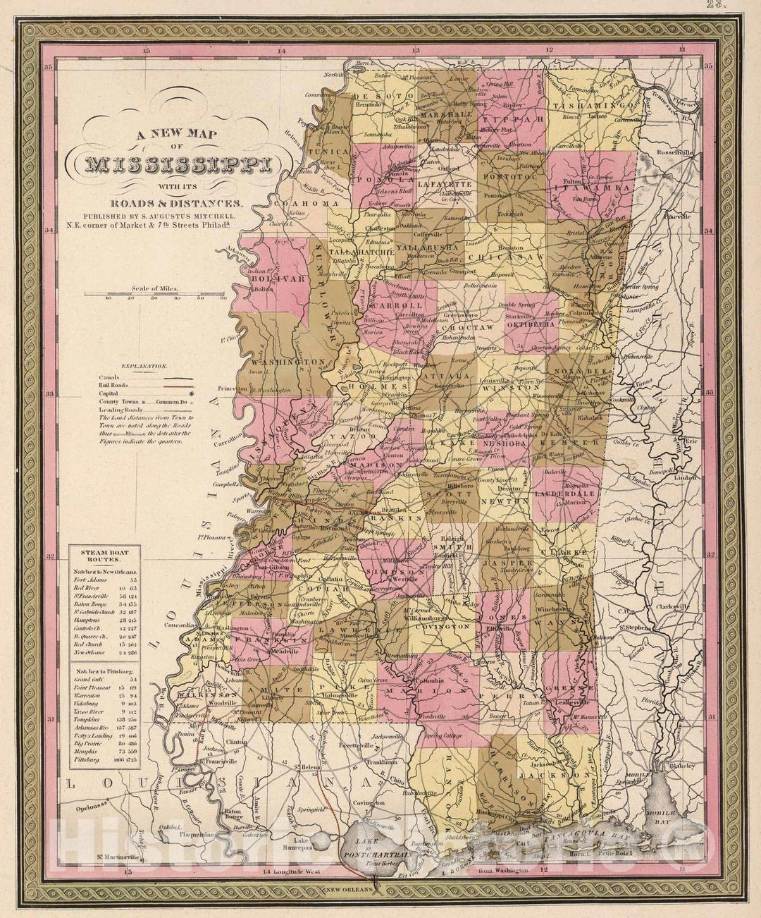 Historic Map : 1850 Mississippi. - Vintage Wall Art