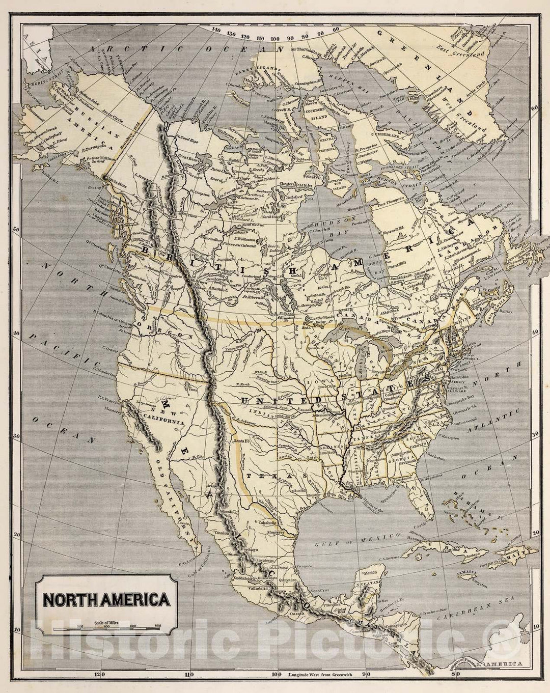 Historic Map : National Atlas - 1845 North America - Vintage Wall Art