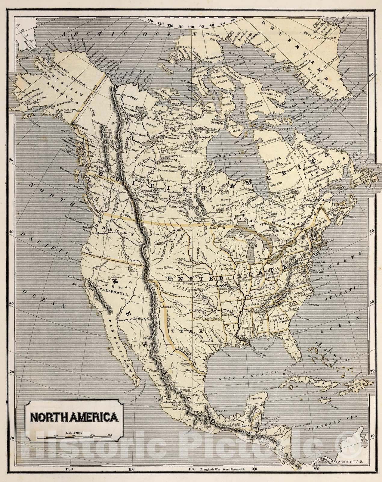 Historic Map : National Atlas - 1845 North America - Vintage Wall Art