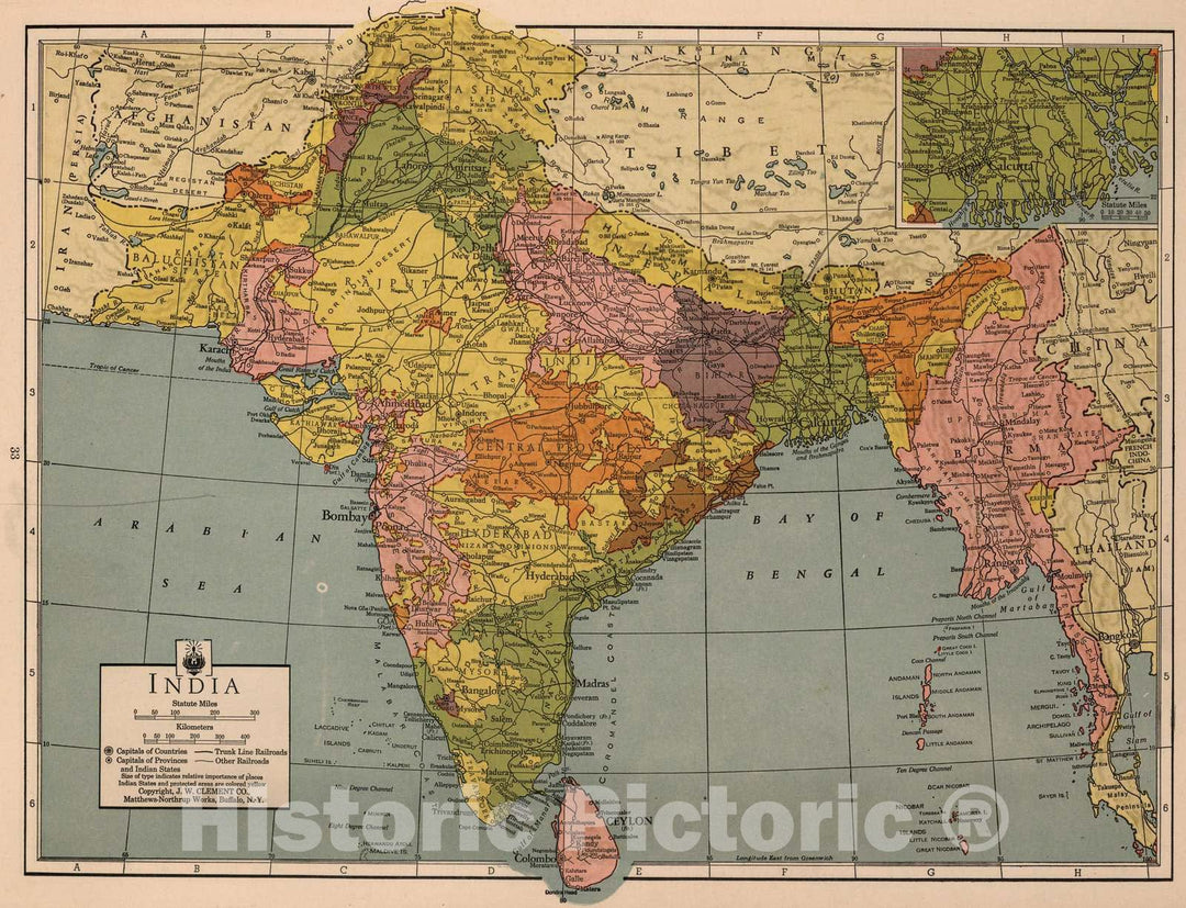 Historic Map : 1943 India - Vintage Wall Art