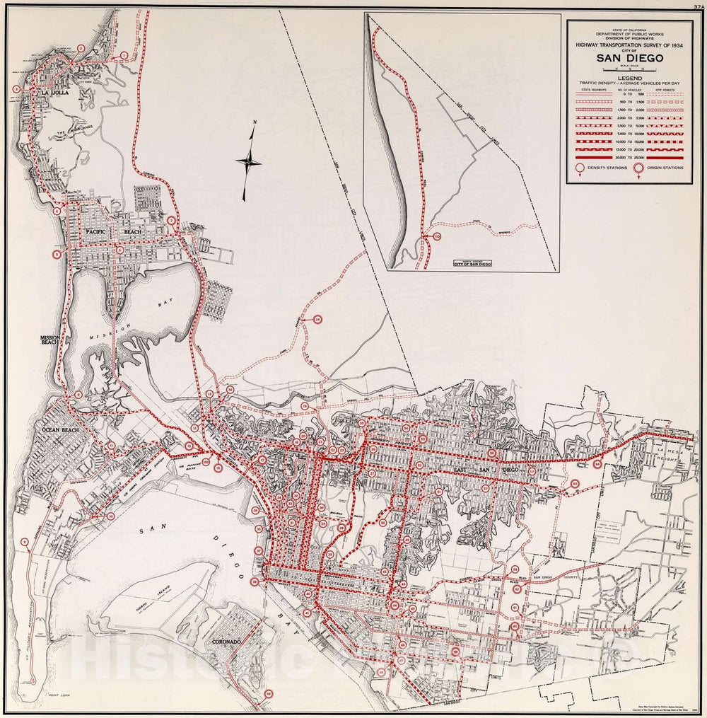 Historic Map : 1935 City of San Diego. - Vintage Wall Art