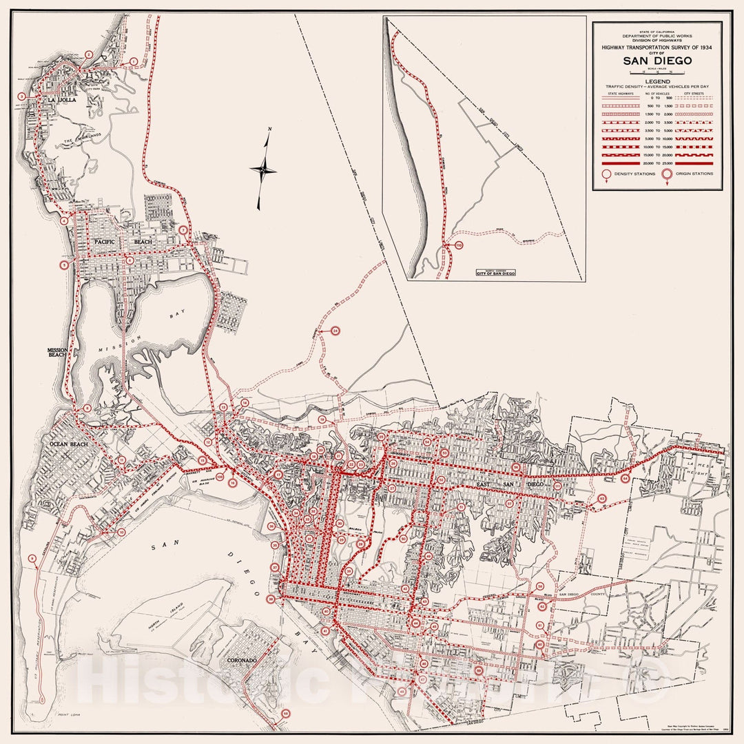 Historic Map : 1935 City of San Diego. - Vintage Wall Art