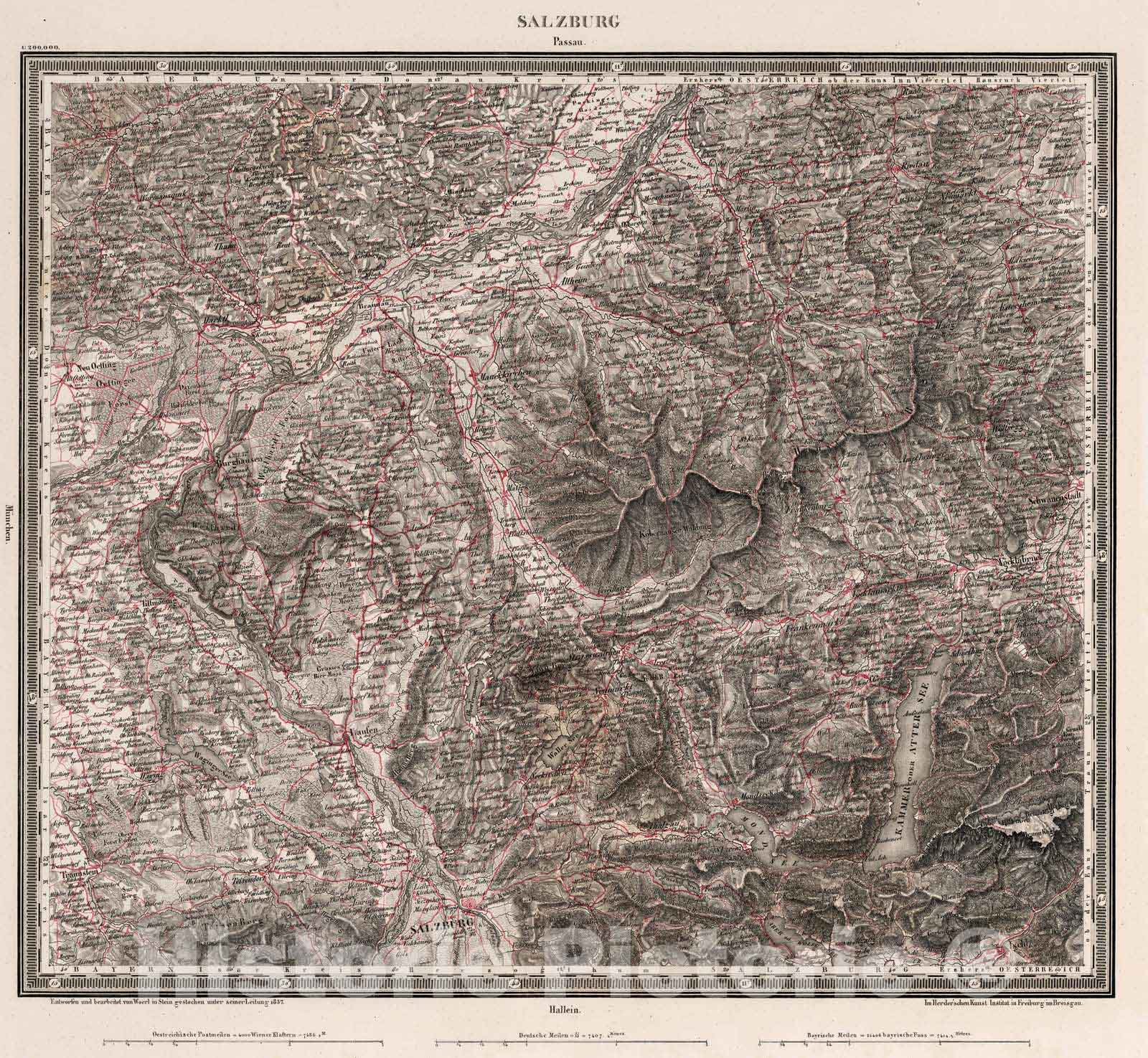 Historic Map : Austria, , Europe 1837 Salzburg , Vintage Wall Art