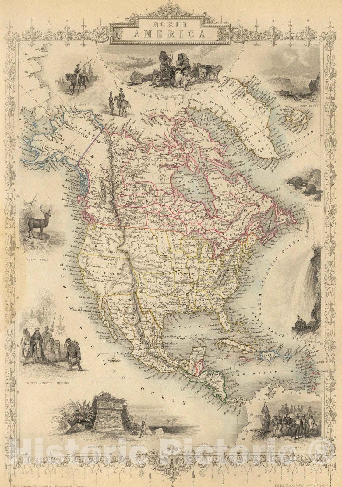 Historic Map : 1851 North America : Vintage Wall Art