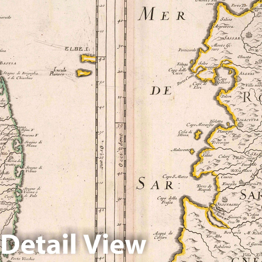 Historic Map : 1697 Corsica, France and Sardinia, Italy. - Vintage Wall Art