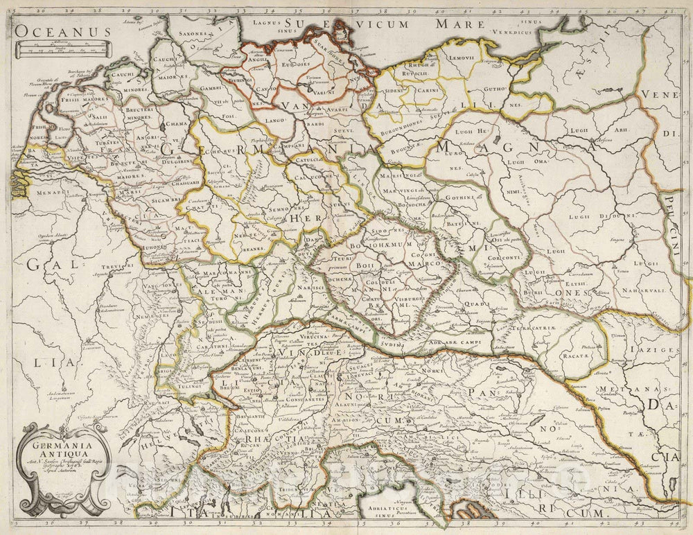 Historic Map - World Atlas - 1703 Ancient Germany. - Vintage Wall Art