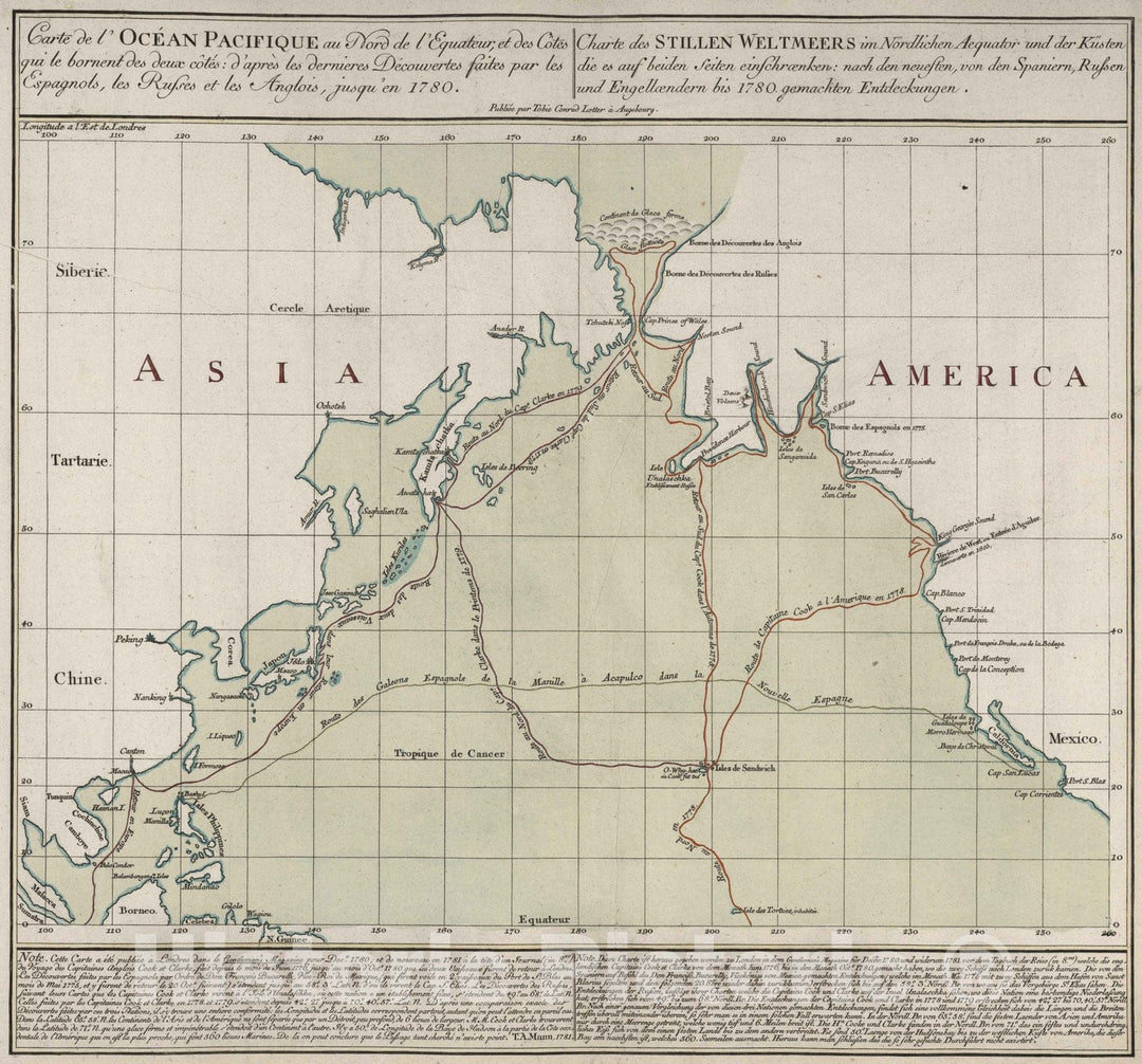 Historic Map : 1780 Ocean Pacifique. Stillen Weltmeers. - Vintage Wall Art