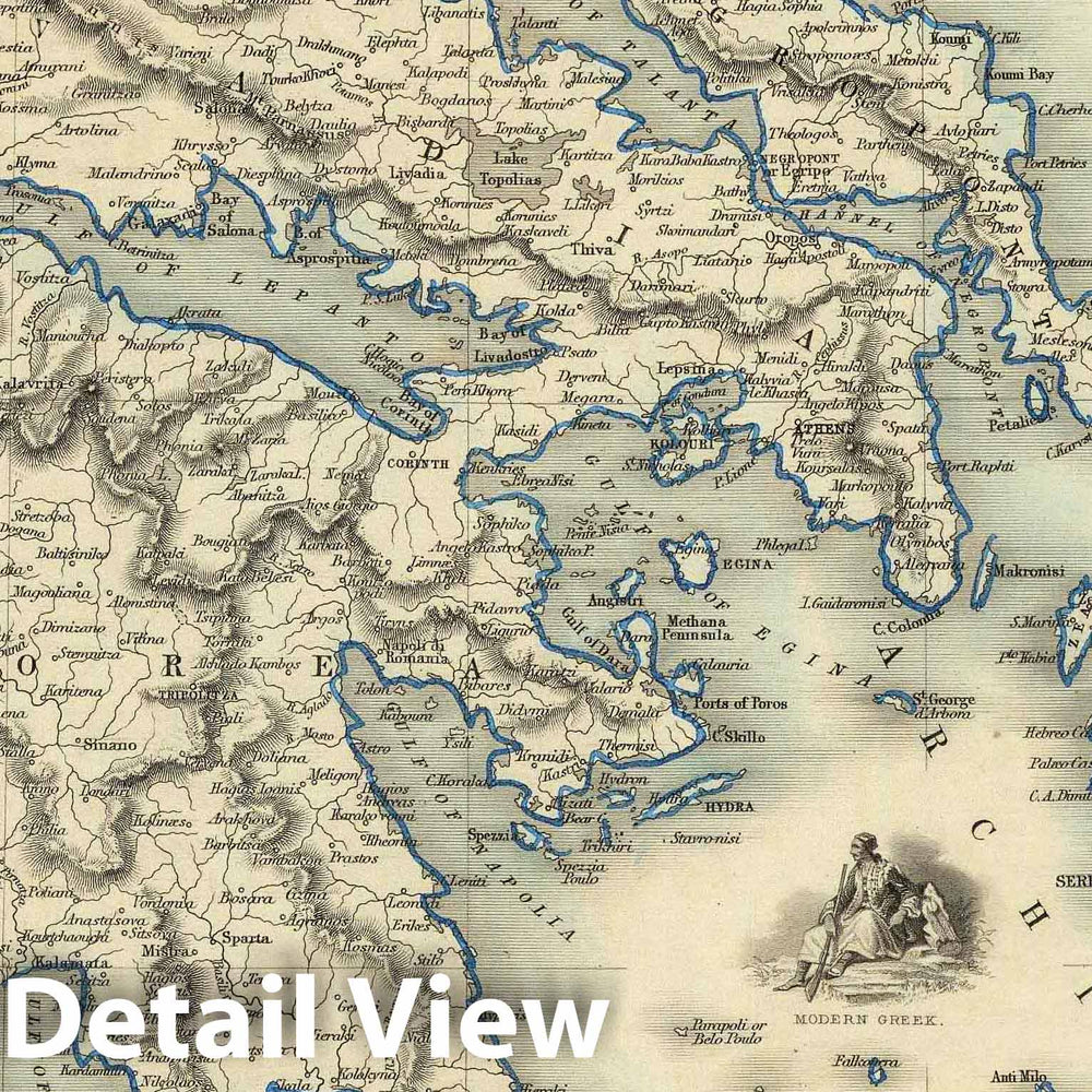 Historic Map : 1851 Greece. (with) inset maps of Corfu and Stampalia. - Vintage Wall Art