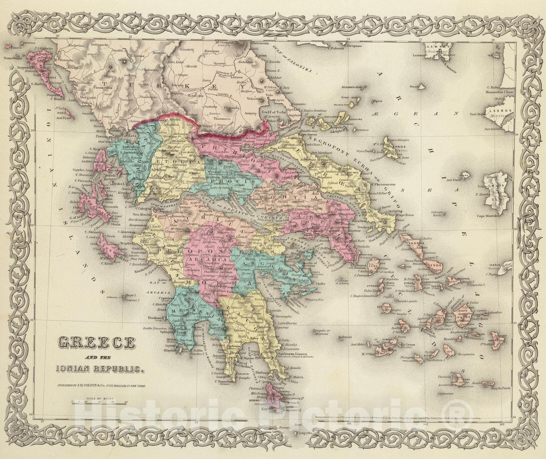 Historic Map : 1856 Greece And The Ionian Republic. - Vintage Wall Art