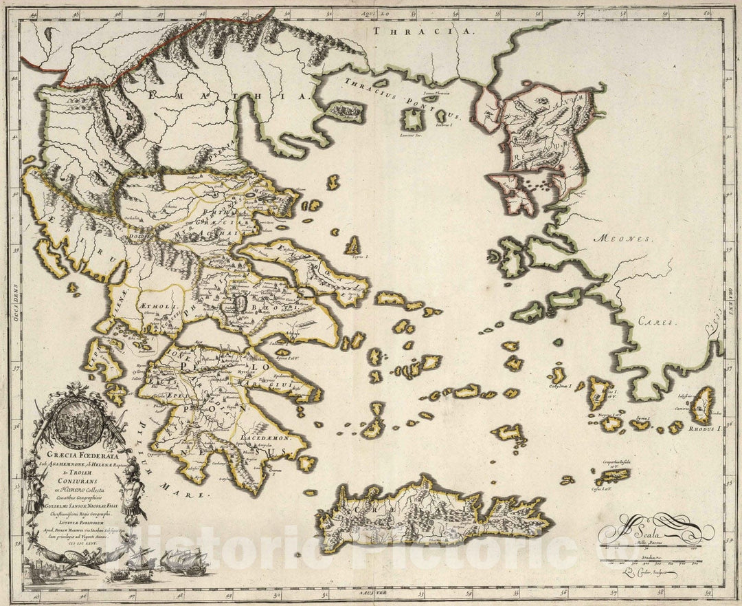 Historic Map : 1666 Greece. - Vintage Wall Art