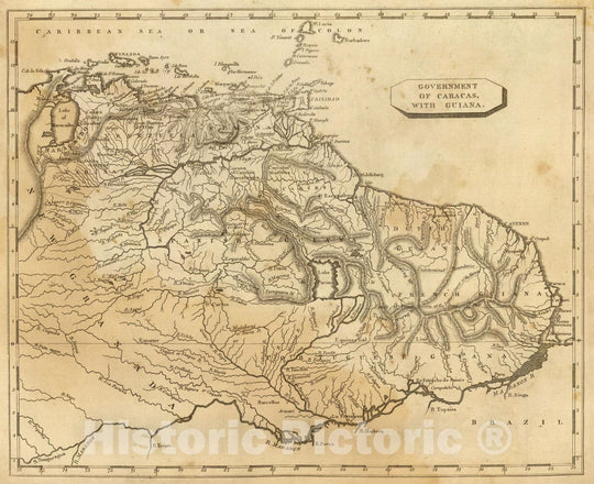 Historic Map : Guyana; Venezuela, Guiana, South America 1812 Caracas, Guiana. , Vintage Wall Art