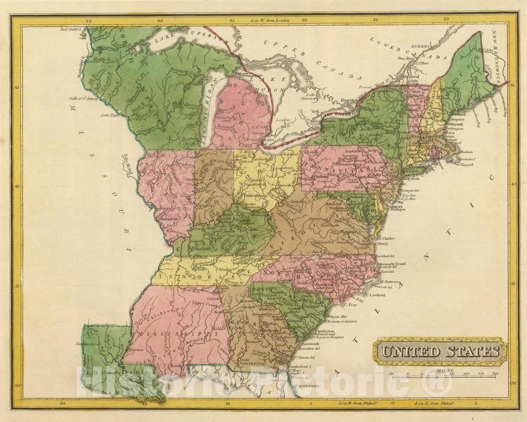 Historic Map : 1816 United States. - Vintage Wall Art