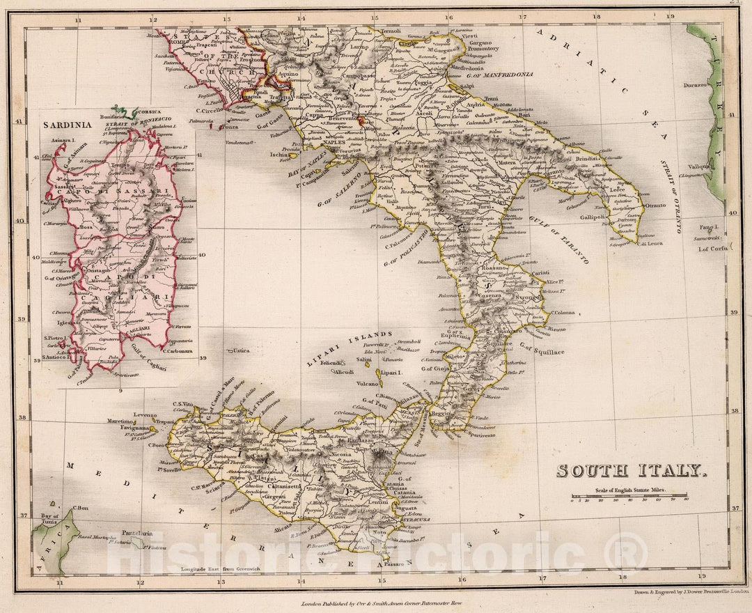 Historic Map : 1832 South Italy. - Vintage Wall Art