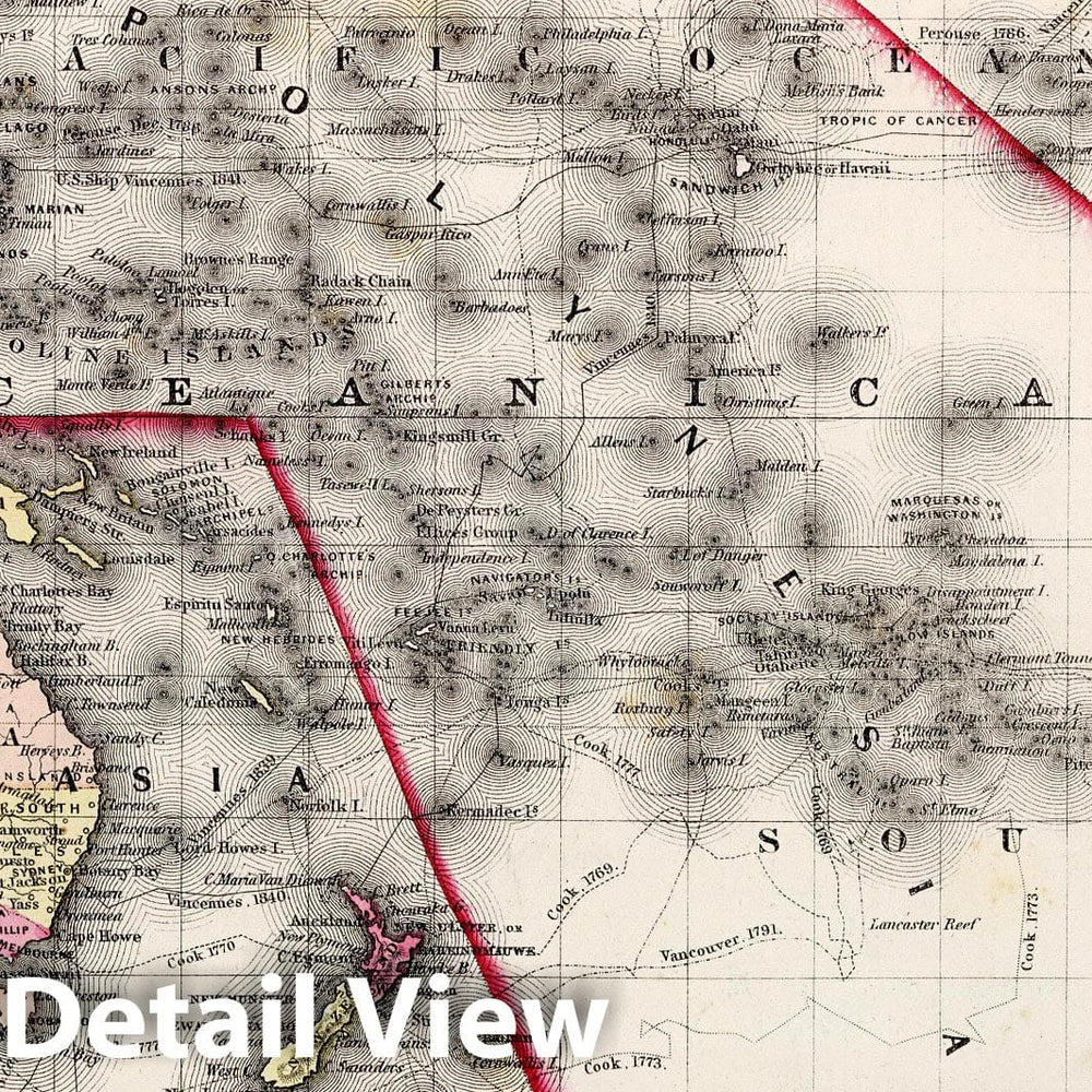 Historic Map : Oceania, Pacific 1873 Oceanica. v2 , Vintage Wall Art