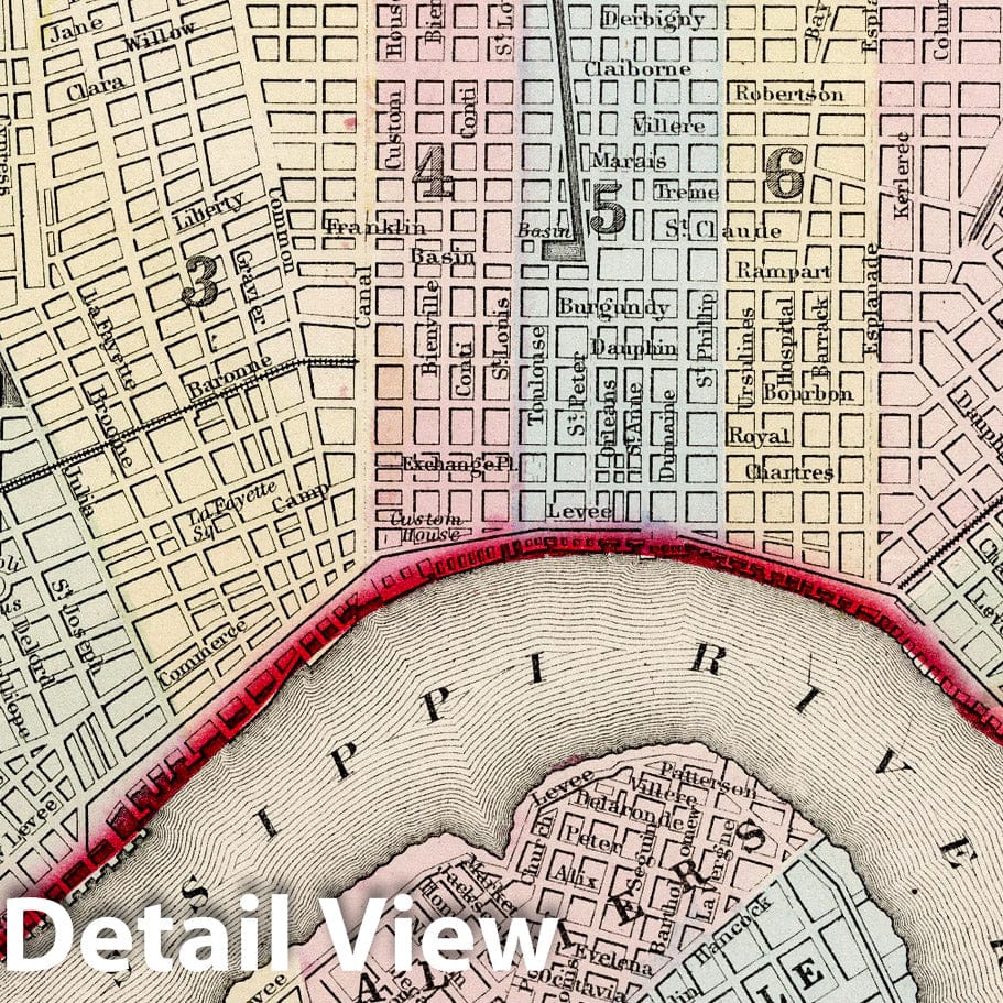 Historic Map : 1874 Plan of New Orleans - Vintage Wall Art