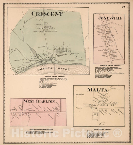 Historic Map : 1866 Crescent. Jonesville. West Charlton. Malta, New York. - Vintage Wall Art