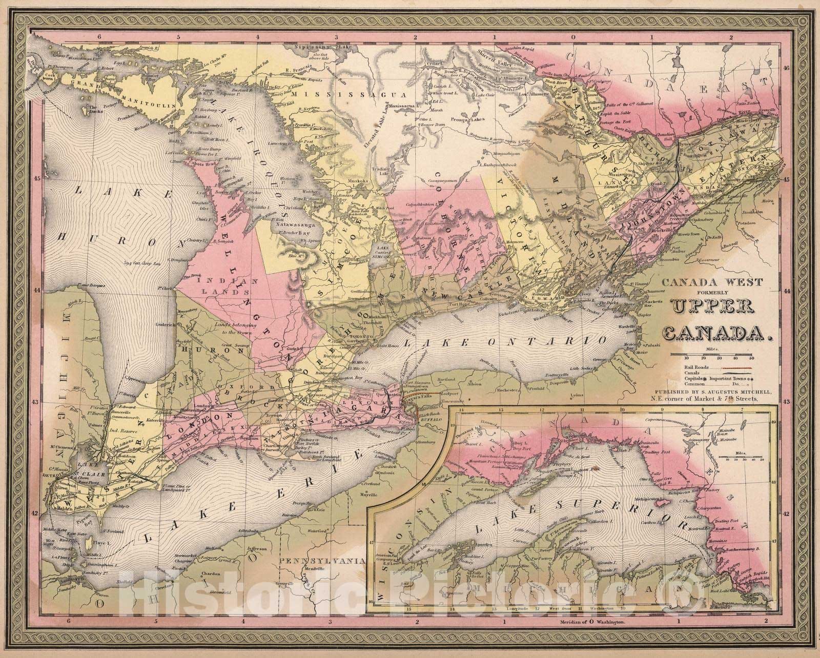 Historic Map : 1850 Canada West. (inset) Lake Superior. - Vintage Wall Art