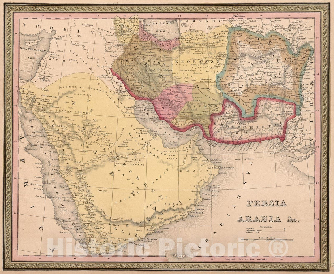 Historic Map : 1850 Persia, Arabia, c. - Vintage Wall Art