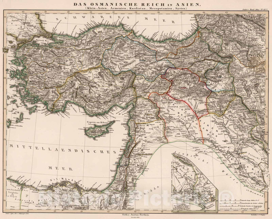 Historic Map : Iraq, Middle East 1852 Das Osmanische Reich in Asien, (Ottoman Empire in Asia). , Vintage Wall Art