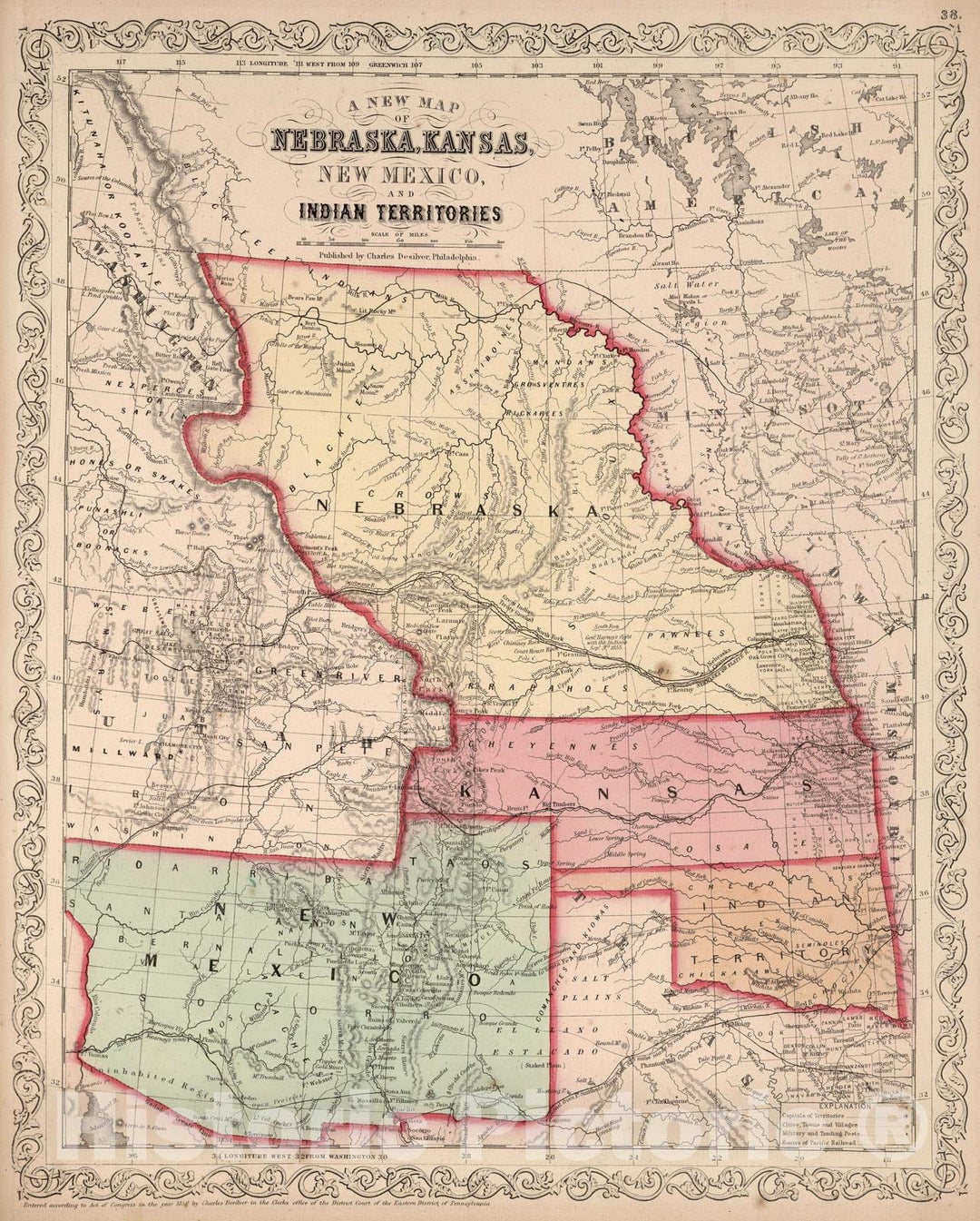 Historic Map : 1859 Nebraska, Kansas, New Mexico, and Indian Territories - Vintage Wall Art