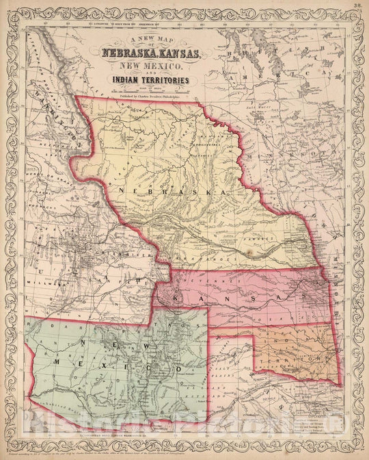 Historic Map : 1859 Nebraska, Kansas, New Mexico, and Indian Territories - Vintage Wall Art