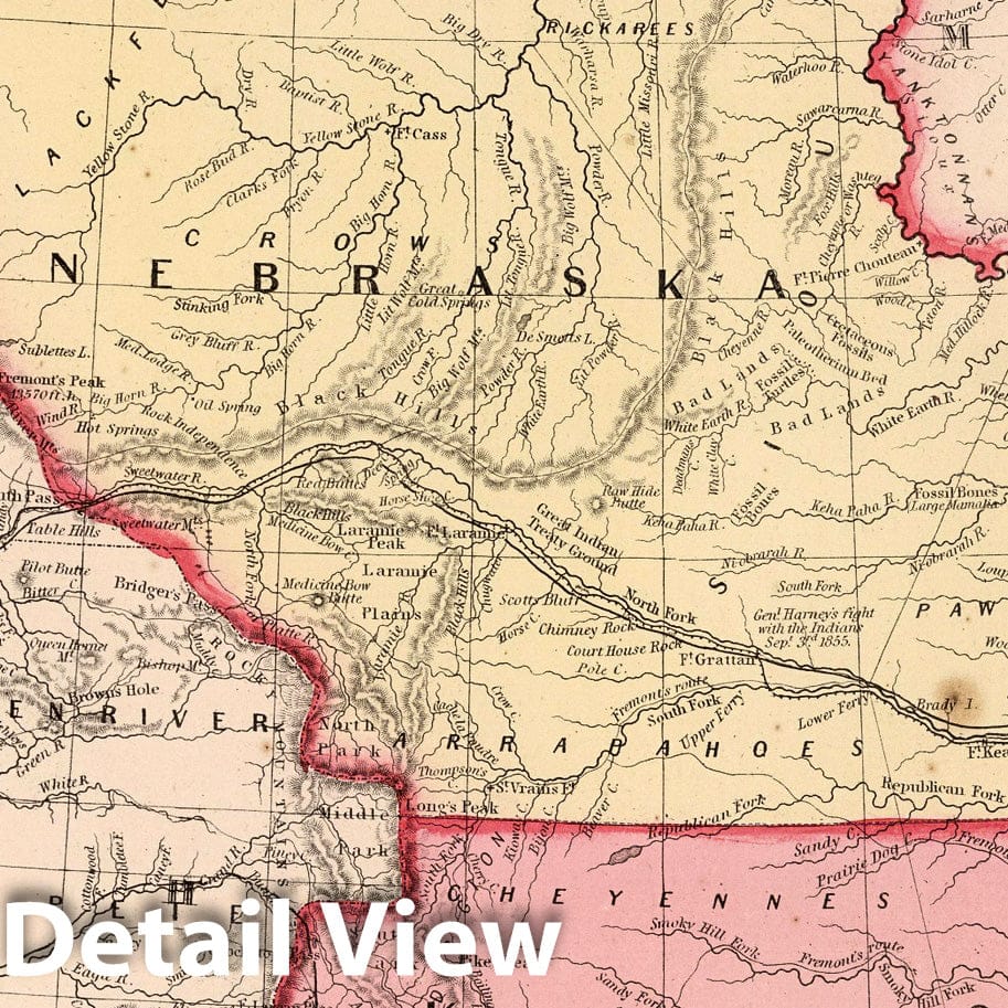 Historic Map : 1859 Nebraska, Kansas, New Mexico, and Indian Territories - Vintage Wall Art