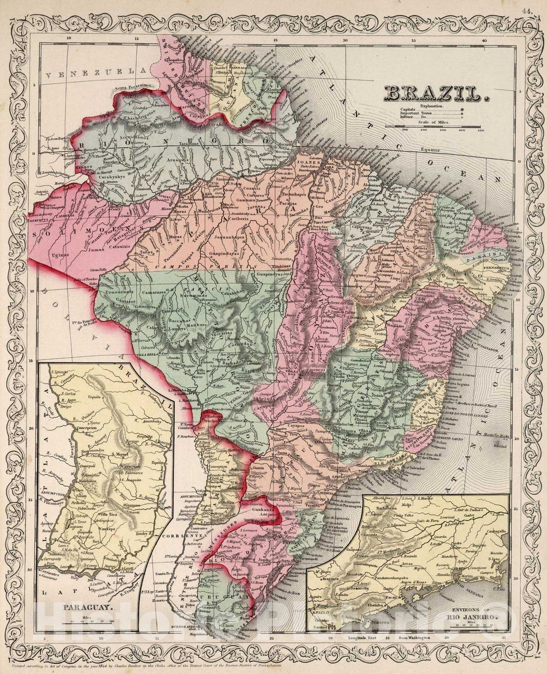 Historic Map : 1860 Brazil. - Vintage Wall Art