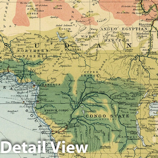 Historic Map : Statistical Atlas - 1907 Africa - Central Commercial Chart. (Base Map includes Vegetation). - Vintage Wall Art