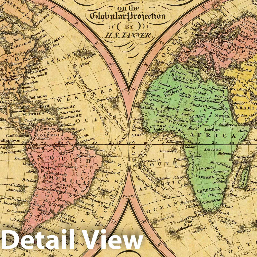 Historic Map : 1836 Map Of The World on the Globular Projection. - Vintage Wall Art