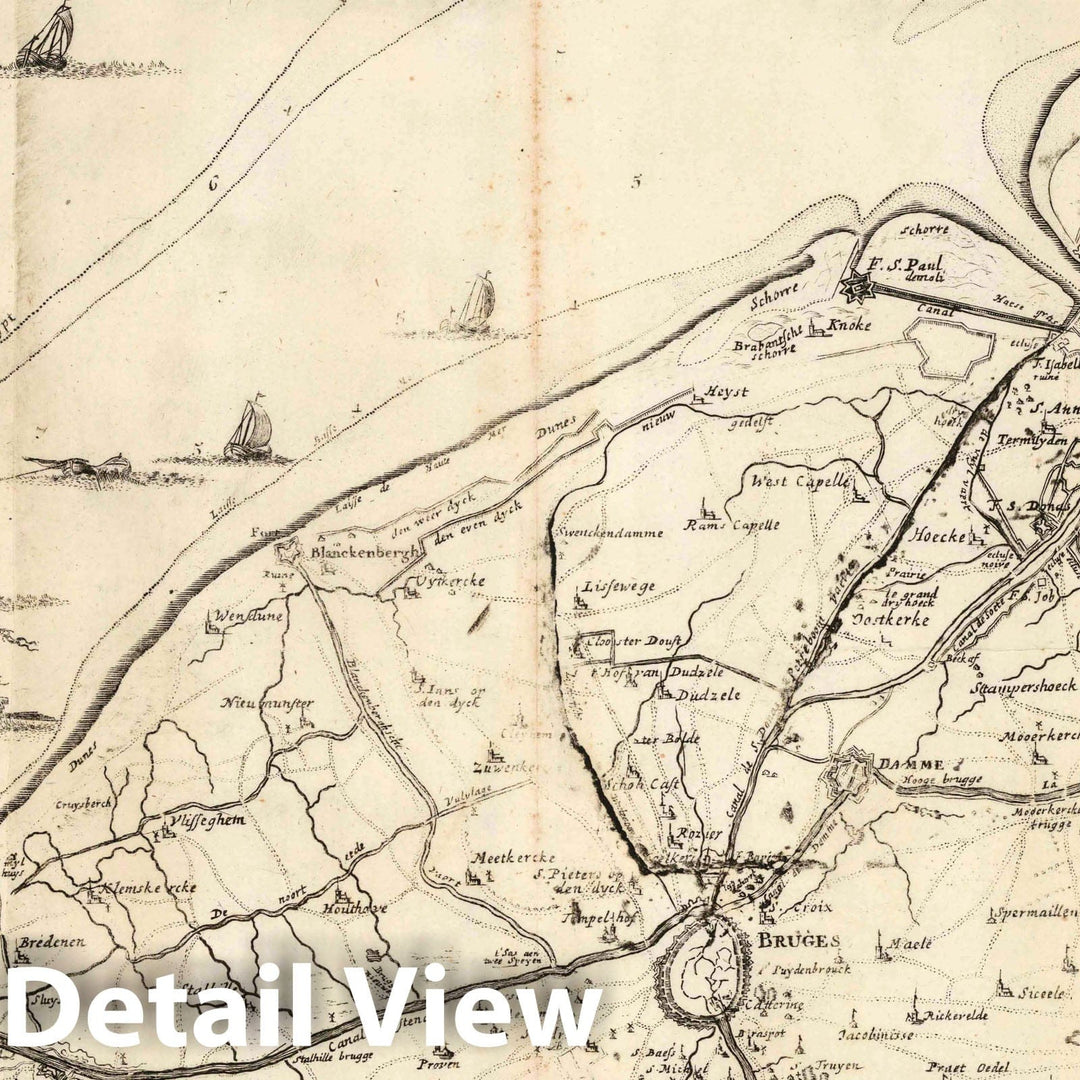 Historic Map : Netherlands, 1707 3. Carte particuliere des environs de Bruges, Ostende, Damme, l'Ecluse, et Autres. 1707. , Vintage Wall Art