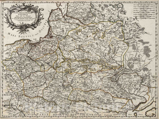 Historic Map : Poland, , Europe 1678 Stati Della Corona Di Polonia , Vintage Wall Art