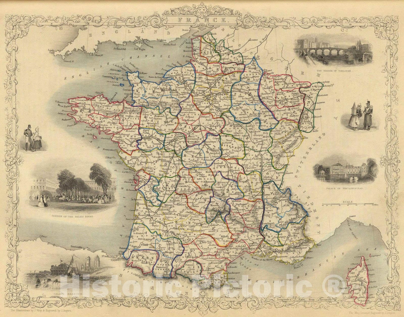 Historic Map : 1851 France. - Vintage Wall Art