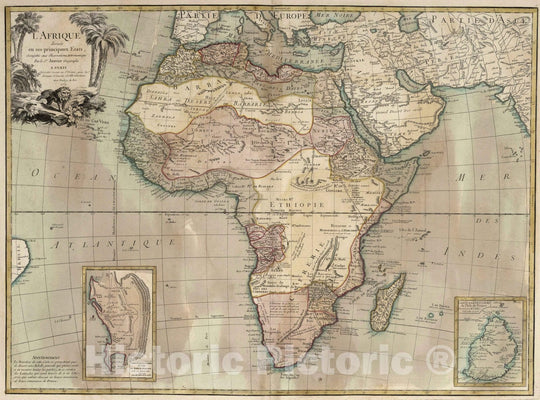 Historic Map : Middle East, Africa 1769 L'Afrique divisee en ses principaux etats , Vintage Wall Art